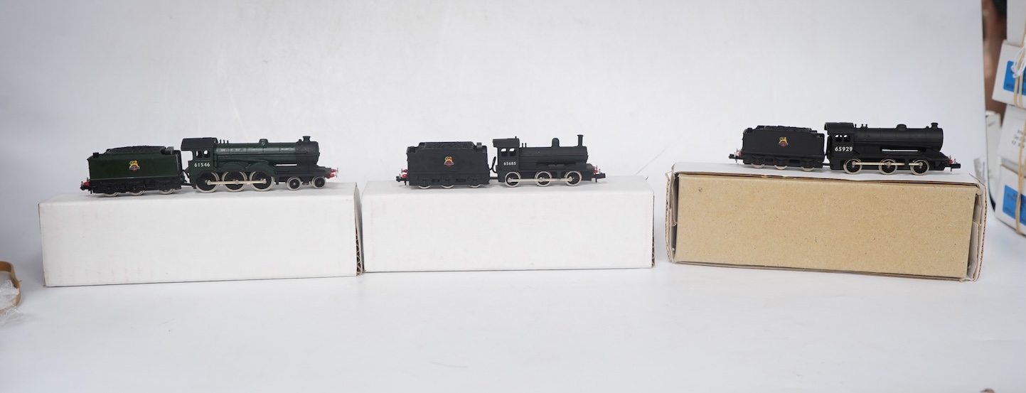 Three boxed Union Mills Models N gauge railway BR locomotives; a Class J38, 65929, a Class J25, 65685, and a Class B12/3, 61546. Condition - good.
